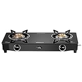 Sunflame Pride 2 Burner Gas Stove | 2-Years Product Coverage | 1 Small and 1 Medium Brass Burners | Ergonomic Knobs | Easy to Maintain l Toughened Glass Top | PAN India Presence| Black 