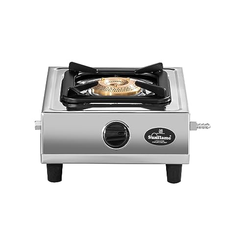 Sunflame Single Burner Stainless Steel Gas Stove | 1 Jumbo Brass Burner| 2-Years Product Coverage | Stainless Steel Body | Heat Resistant Ergonomic Knobs| Heavy Duty Pan Support | PAN India Presence