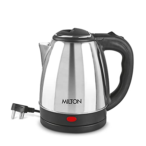 Milton Go Electro 2.0 Stainless Steel Electric Kettle, 1 Piece, 2 Litres, Silver | Power Indicator | 1500 Watts | Auto Cut-off | Detachable 360 Degree Connector | Boiler for Water