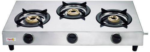 Pigeon by Stovekraft Stainless Steel 123 Open LPG Gas Stove, (3 Burner, Silver, Manual Ignition)