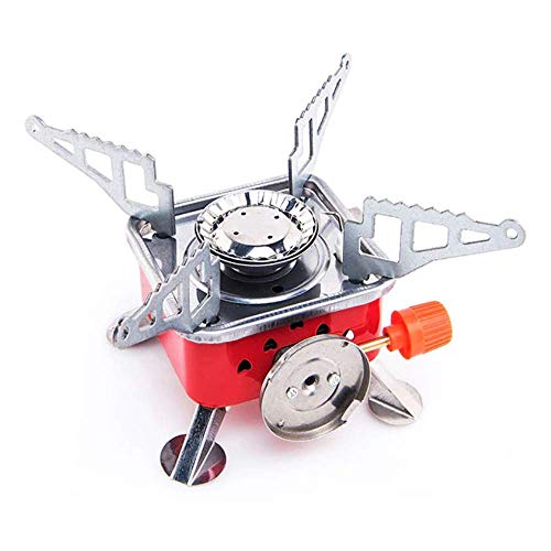 GENIYO Portable Gas Stove And Picnic Butane Gas Burner For Outdoor Camping, Hiking, Travelling, To Cooking The Food | Stainless Steel Cylinder, Folding Furnace, Camping Equipment, Gastove With Pouch