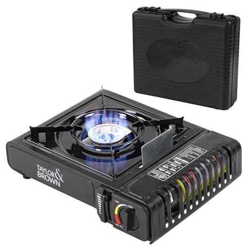Taylor & Brown Black Portable Camping Stove with Cary Case | EN417 Compliant Premium Camping Stove Gas Portable | with Automatic Ignition & Heat Control