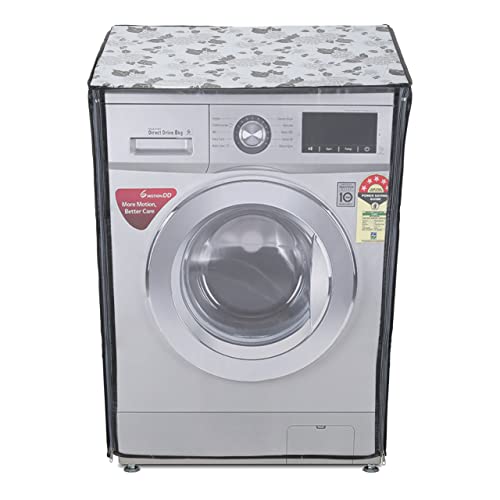 AMAZOR Dust Proof & Water Proof Front Load Washing Machine Cover for LG 5.5 Kg, 6 Kg & 6.5 Kg (50Cmsx63Cmsx81Cms_Black,Grey)