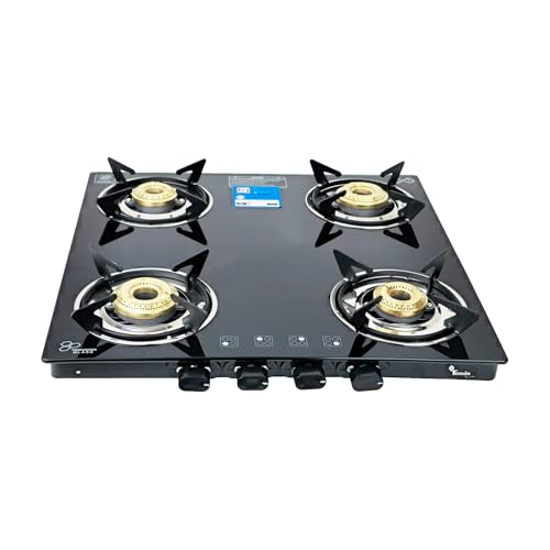 Thermador EcoFlame 4 Burner Gas Stove Glass Top Manual Ignition | Brass Plated Burners | Four Burner Gas Stove | LPG | ISI Certified | 1 Yr Manufacturer Warranty