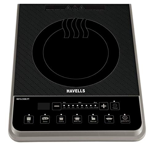 Havells Alloy Steel Insta Cook PT 1600-Watt Induction Cooktop (Assorted Color), black