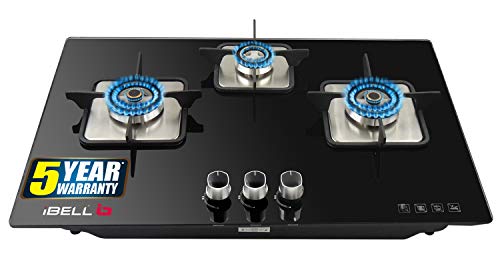 iBELL AERO3BGH Glass Top / Gas Hob with 3 Burner and Auto Ignition - Black
