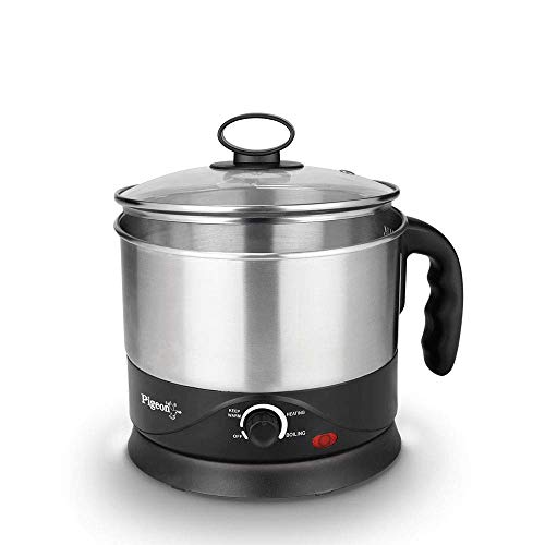 Pigeon Kessel Multipurpose Kettle (12173) 1.2 litres with Stainless Steel Body, used for boiling Water and milk, Tea, Coffee, Oats, Noodles, Soup etc. 600 Watt (Black & Silver)
