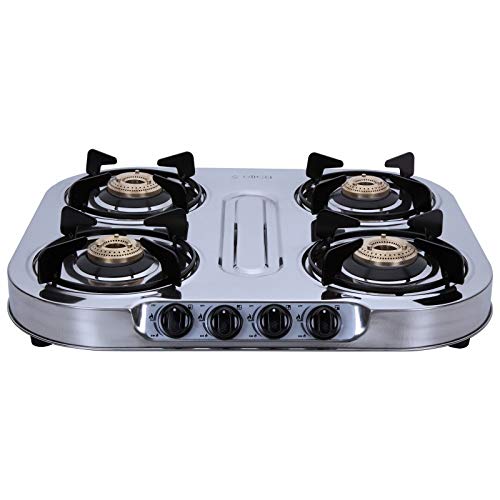 Elica 4 Burner Stainless Steel Gas Stove (INOX 604 SS) - Manual, Silver