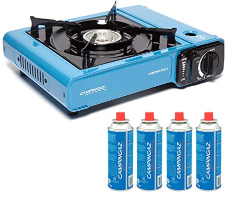 CAMPINGAZ Alloy Steel Camp Bistro 2 Camping Stove With Cp250 Portable Gas Cartridge - Pack Of 4 (Blue, 33 X 28 X 9 Cm)