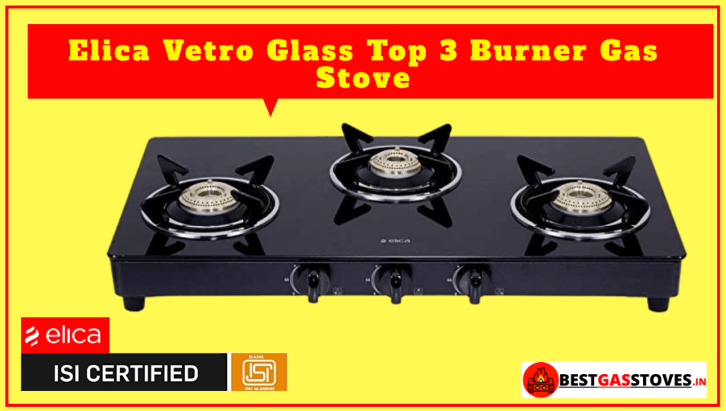 Elica Vetro Glass Top 3 Burner Gas Stove